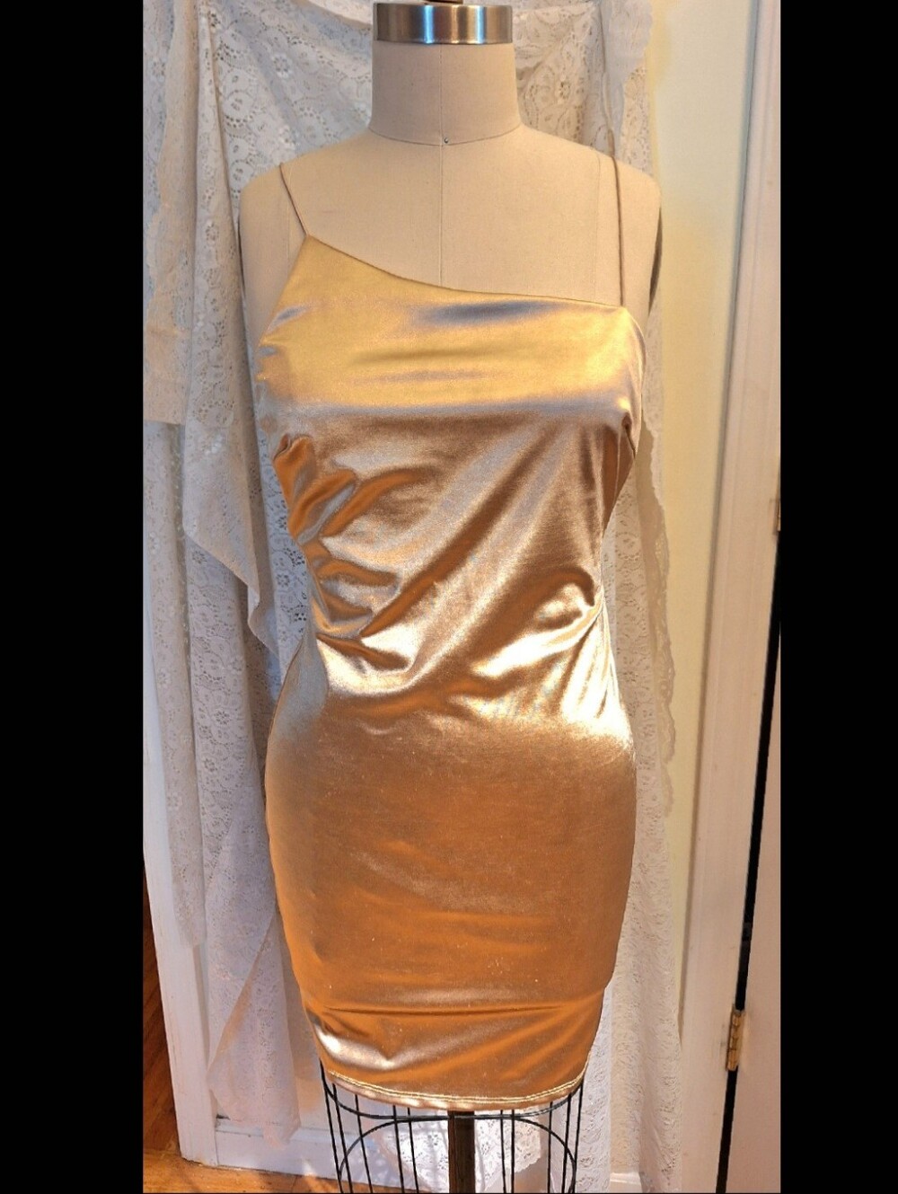 Fashion Nova Sleeveless Gold Satin Mini Slip Dress